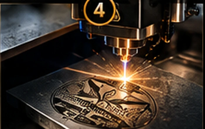 Galvo fiber laser engraving a metal object